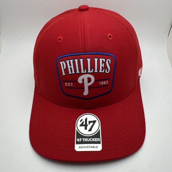 NWT '47 Trucker Hat Cap Philadelphia Phillies Team Logo Red SnapBack Mesh GR59 - Picture 1 of 6